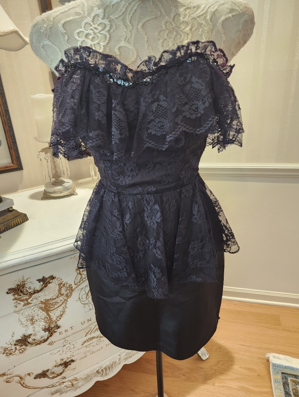 Vintage Thank Heaven Witchy Whimsical Whimsigoth Black Lace Dress XS 1
